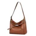 Borsa a tracolla in pelle marrone da donna, shopper capiente da lavoro con elegante chiusura a girello. - Marrone