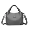 Elegant grey soft leather handbag with top handles and crossbody strap for women daily work. - Dark Gray