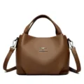Solid color soft leather women handbag large capacity casual shoulder bag daily commute tote bag - Khaki