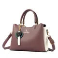 Donna Marrone Bianco Contrasto PU Pelle Borsa a Mano Casual Tracolla Spalla Moda - Viola