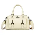 Borsa a mano retrò da donna borsa a tracolla casual con rivetti e fibbie metallo beige - 27*13*19CM / Bianco avorio