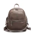 Zaino in pelle taupe da donna, elegante zainetto casual da viaggio con fibbie argentate. - Grigio