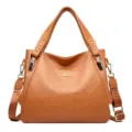 Grande borsa a mano in pelle morbida per donna, elegante borsa a spalla e tracolla. - Kaki