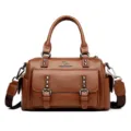 Borsa a mano da donna marrone rétro con borchie, elegante borsa a tracolla chic. - 27*13*19CM / Marrone
