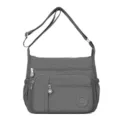 Borsa a tracolla grigia in nylon con tasche multiple, borsa casual leggera da donna. - Grigio scuro