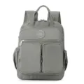 Moderno zaino in nylon grigio con tasche multiple e doppie maniglie per viaggi o uso quotidiano. - Grigio chiaro