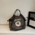 Grande borsa da donna in nylon ricamato stile giapponese borsa a tracolla minimalista tote - Grigio