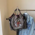 Borsa shopper in tela grande capacità borsa a tracolla borsa casual da lavoro con ricamo. - 40*10*35 / Grigio
