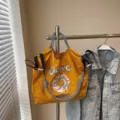Grande borsa shopper da donna in nylon ricamato stile giapponese borsa a spalla casual - Giallo