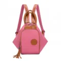 Zaino in tela rosa, borsa a tracolla da viaggio casual da donna con finiture in pelle marrone e nappa. - 16x22x25cm / Rosa