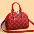 Borsa a mano a cupola con strass rossi, grande capacità, elegante borsa a tracolla. - Rosso