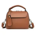 Brown soft leather women handbag stylish shoulder crossbody bag top handle satchel daily purse - Brown