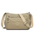 Casual nylon crossbody bag for women, multi-pocket shoulder bag in khaki, daily use. - Khaki