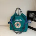 Green nylon embroidered donut tote bag stylish casual shoulder bag for women daily shopping - Green
