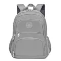 Grey multi-pocket nylon backpack for school, travel, and daily casual use with laptop compartment. - Light Gray