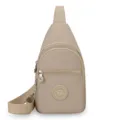 Casual solid nylon sling bag for women, lightweight daily chest crossbody shoulder bag. - Khaki
