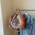 Canvas Shoulder Bag Khaki Tote with Red Rope Straps Casual Daily Commuter Handbag - 40*10*35 / Khaki