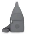 Gray nylon sling bag for women, lightweight casual crossbody chest daypack with zipper. - Dark Gray