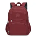 Burgundy multi-pocket casual backpack for students, daily travel and school use. - Dark Red