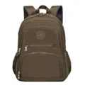 Classic multi-pocket nylon school backpack for men and women, ideal for daily laptop and travel use. - Army Green