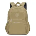 Khaki nylon school backpack, casual multi-pocket bookbag for students and daily commute use. - Khaki