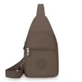 Women casual nylon sling chest bag, solid brown stylish crossbody daypack with zip pockets. - Tan