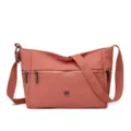 Borsa a tracolla in nylon rosa da donna con scomparti multipli dotati di zip e pratica tracolla. - Rosso anguria