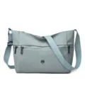 Borsa a tracolla in tessuto oxford azzurro, modello casual con tasche multiple. - Blu nebbia