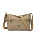 Borsa a tracolla casual in nylon da donna con tasche multiple e cinghia larga. - Khaki scuro