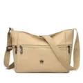 Casual oxford cloth crossbody bag for women, large capacity daily travel shoulder bag. - Beige