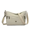 Casual Oxford cloth crossbody bag for women, beige multi-pocket shoulder bag with wide strap - Light Gray