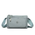 Borsa a tracolla in nylon tinta unita da donna, borsa casual da lavoro con tasche multiple. - Blu nebbia