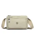 Beige nylon women shoulder bag casual crossbody bag with multiple zipper compartments. - Light Gray