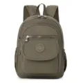 Lightweight casual nylon backpack for women and men, solid color daily travel school bag. - Army Green