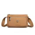 Casual nylon crossbody shoulder bag for women, solid color multi-pocket commuter bag. - Caramel color