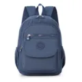 Casual solid color lightweight nylon backpack for women with multiple compartments and front flap. - Dark Blue
