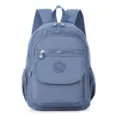 Casual blue nylon backpack for daily school travel large capacity solid color school bag - Sapphire Blue