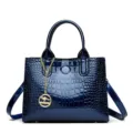Borsa a mano in pelle verniciata con stampa coccodrillo per donna, elegante borsa blu scuro. - 28*12*22 / Blu