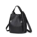 Elegante zaino secchiello in morbida pelle nera da donna, borsa a spalla multifunzione. - Nero