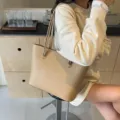 Borsa shopper kaki capiente stile coreano borsa a spalla minimalista in pelle PU per il lavoro. - Kaki