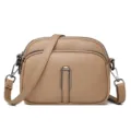 Borsa a tracolla da donna in pelle morbida kaki, borsa a spalla multi-zip casual. - Kaki