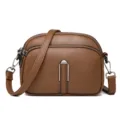 Borsa a tracolla in pelle marrone, piccola borsa elegante con zip multipla e fibbia metallica. - Marrone