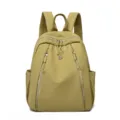 Khaki nylon casual backpack for women, lightweight multi-pocket travel school bag. - Olive Green