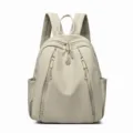 Lightweight casual women backpack in beige with multi pockets for daily travel and school use. - Light Gray