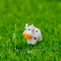 Mini statuetta di mucca in resina decorazione da scrivania micro paesaggio 1.4x1.6cm - Mucca Sorridente / Bianco e Marrone