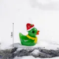 Christmas green little duck resin figurine, cute mini DIY craft ornament for holiday decor. - Glossy Green Strawberry Hat Duck