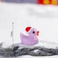 Christmas resin duck figurine, pink miniature cute animal ornament with santa hat for DIY decor. - Glossy Purple Red Hat Duck