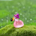 Miniatura fenicottero luminoso con cappello da strega per decorazioni da giardino. - Lucido Luminoso Cappello Magico