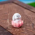 Cute white rabbit resin figurine with pink lotus base, miniature desktop ornament for decor. - Matte Sitting Lotus Rabbit