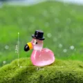 Mini luminous flamingo figurine with top hat for micro landscape garden DIY decor. - Glossy Luminous - Gentleman Hat